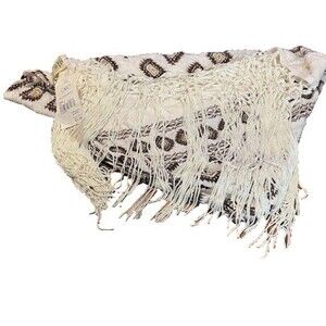 NWT Cato Scarf Fringe 62" Long Cream Brown Aztec Print Triangle Shawl Bohochic